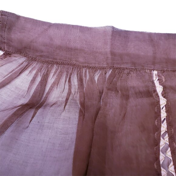 1950s Vintage Wife Brown Sheer Waist Apron Pink Trim with Pockets Retro Trad - Picture 10 of 12